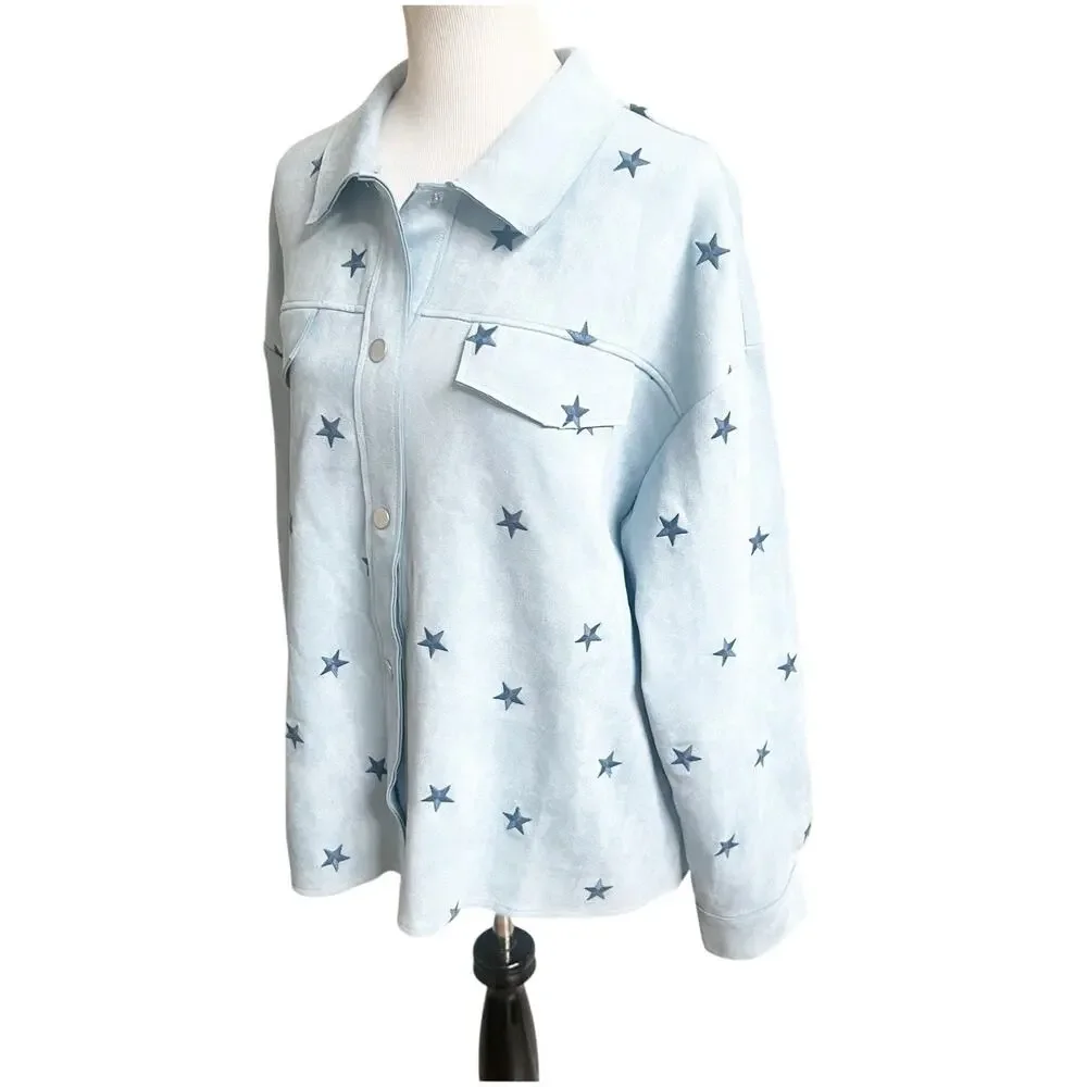 Dance & Marvel Suede Star Jacket Size Large NWT Blue Collared Western Rodeo